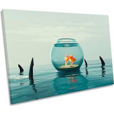 House of Hampton Goldfish Bowl Shark Fins Blue/Black Framed Art 76.2x50.8cm