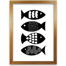 Norden Home and White Scandi Fish Graphic Print on Paper Framed Art