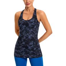 Tank Tops Crz Yoga CRZ YOGA Racerback Workout Tank Tops for Women Long Athletic Yoga Tops Sleeveless Shirts Slim Fit Tie Dye Blue Smoke