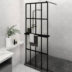 Docce vidaXL Parete Doccia Walk In Mensola Nera 80x195 cm Vetro ESG Alluminio - Nero