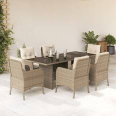 vidaXL 7/9 Piece Patio Dining with Cushions Poly Rattan - 74.8" x 31.5" x 29.1" - Beige Outdoor Lounge Set