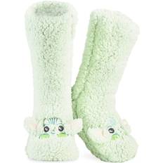 Green - Women Slippers Disney Slippers for Women, Calf-Length Fluffy Slipper Socks, Cozy & Warm Slippers, Sherpa Fleece Socks Women with Anti-Slip Soles, Presents for Teens & Women, Green Mandalorian