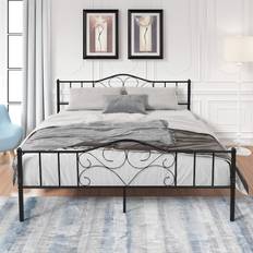 HomJoones Vintage Sturdy Queen Frame Headboard Basic Box Spring Needed,Queen,Black