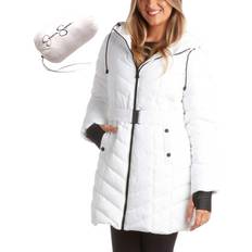 Coats Jessica Simpson Women's Winter Coat Long Length Packable Quilted Puffer Jacket Heavyweight Insulated Parka Coat S-XL Small, White