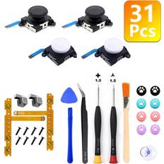 HCSC black white 31pcs 3D Replacement Joystick Analog Thumb Stick for Nintendo Switch Joycon Thumbstick Caps OLED Screwdriver Tool Repair Kit