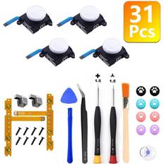 HCSC white 31pcs 3D Replacement Joystick Analog Thumb Stick for Nintendo Switch Joycon Thumbstick Caps Switch OLED Screwdriver Tool Repair Kit