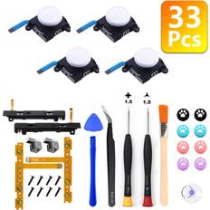 HCSC white 33pcs 3D Replacement Joystick Analog Thumb Stick for Nintendo Switch Joycon Thumbstick Caps Switch OLED Screwdriver Tool Repair Kit