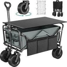 Utility Wagons YitaHome Folding Wagon w/Table Plate, Large Capacity Collapsible Wagon Cart, Adjustable Handle Height Foldable Utility Garden Cart, Outdoor Beach Wagon for Camping, Shopping, Sports, Garden - Grey