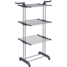 Songmics Large Clothes Airer, Foldable Clothes Drying Rack Laundry 4-Tier, Moveable Clothes Horse, 64 x 126 x 172 cm, Stainess Steel, Folding Wings, Easy Assembly, Indoor Outdoor Use, Grey LLR701G01