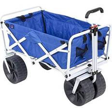 Heavy Duty Collapsible Folding All Terrain Utility Beach Wagon Cart, Blue/White