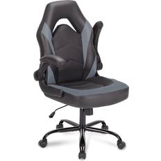 DUMOS Grey Gaming Chair, Pu Leather Office Chair Flip-up Arms Height Adjustable Desk Chair with Wheels Computer Chair with Lumbar Support