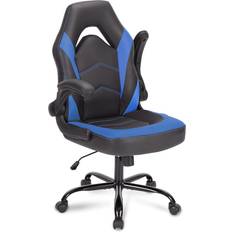 DUMOS Blue Gaming Chair, Desk Chair with Wheels Pu Leather Office Chair Flip-up Arms Height Adjustable Computer Chair with Lumbar Support