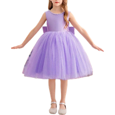 Shein Young Girls' Princess Dress With Faux Pearl Studs, Beaded Butterfly Decor, Suitable For Birthday Party, Dance, Wedding And Flower Girl
