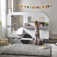 Tourer Single Caravan Shaped Kids Bed with Shelving and Underbed