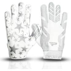 Football PLAYEUR PLAYEUR Star PRO 3.0 Football Gloves with GripPro Technology Extra Tacky Silicone Palm Receiver Lightweight, Perforated and Skin fit Stylish Adult Youth Football Gloves White and Sliver, Youth XS/S