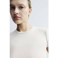 Microfiber Clothing H&M Fitted Microfibre T-shirt - Light Beige