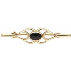 Gold Brooches C. W. Sellors 9ct Gold Whitby Jet Oval Pierced Spoon Brooch Gold