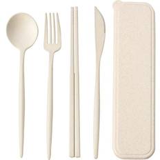 Northix Bestick Northix Med Ätpinnar Chopsticks Och Fodral Beige Bestickset