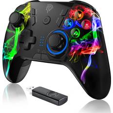 Game Controllers EasySMX PC Wireless Controller, Gaming Controller for Computer,Laptop,PS3,Android TV, Nintendo Switch and Tesla with Adjust LED Light, Dual Vibration and 4 Programmable Keys, Battery Up to 14 Hours