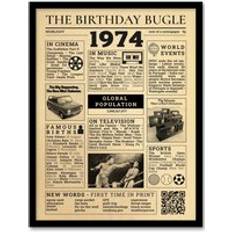 ARTERY8 50th Birthday Age Anniversary Newspaper Aesthetic Born in 1974 Print Framed Art