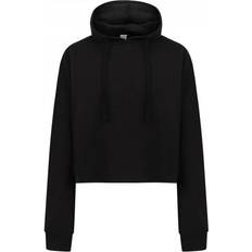 Womens Ladies Slounge Crop Hoodie - Black