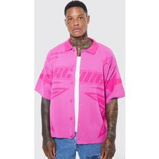 Vaaleanpunainen Paidat boohooMAN Boxy Fit Knitted Moto Shirt - Pink