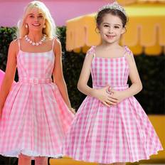 Barbie Barbie Cosplay Dress Costume Kids Margot Robbie Movie Outfit Girls Pink White Gingham Dress Halloween Birthday Party Dre Barbie Cosplay Dress Costume Kids Margot Robbie Movie Outfit Girls Pink White Gingham Dress Halloween Birthday Party Dress Up W