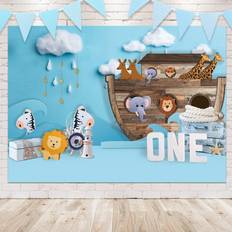 Photo Backgrounds Newsely Noahs Ark Theme Backdrop 7Wx5H Photography Wild Safari Animals Zoo Children One Birthday Party Cute Background for Newborn Baby Shower Party Decorations Banner Photo Booth Props Supplies