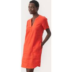 Knee Length Dresses - Orange Part Two Short Dresses, female, Pink, Mandarin Red Linen Dress