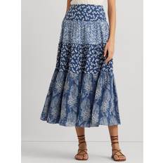 Polo Ralph Lauren Women Skirts Polo Ralph Lauren Pauldina Patchwork Floral Tiered Maxi Skirt, Blue/Multi