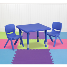 Flash Furniture Furniture Set Flash Furniture 24" Square Plastic Height Adjustable Activity Table Set with 2 or 4 Chairs Blue