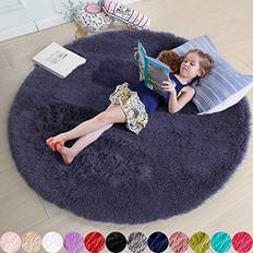 Amdrebio Purple Rug for Bedroom,Fluffy Circle Gray