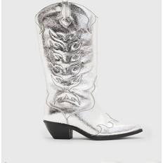 Silber Hohe Stiefel AllSaints Dolly Leather Cowboy Boots, Metallic Silver