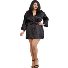 Dreamgirl Plus Size Women's Black Charmeuse Chemise and Robe - Black
