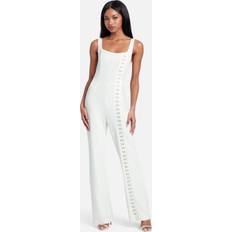 Normal Waist - Women Jumpsuits & Overalls Bebe Knit Crepe Rhinestone Hook & Wide Leg Jumpsuit