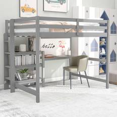 Harper & Bright Designs Full Size Loft Bed with Desk Bookshelf, Wooden Loft Bed Frame