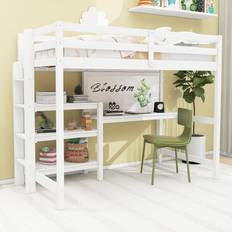 Harper & Bright Designs Twin Size Loft Bed with Desk Bookshelf, Loft Bed Frame