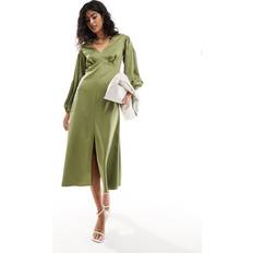 Closet Balloon Sleeve Midaxi Dress - Olive/Green