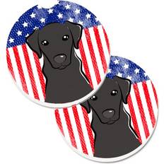 Car Care & Vehicle Accessories Carolines Treasures Carolines Treasures BB2165CARC American Flag and Black Labrador Set of 2 Cup Holder Car Large multicolor