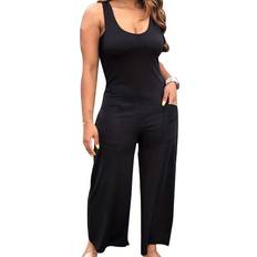 Jumpsuits & Overalls Shein Womens Solid Color Sleeveless Romper With Double Pockets