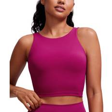 Underwear Crz Yoga CRZ YOGA Womens Butterluxe High Neck Longline Sports Bra U Back Padded Crop Workout Tank Top with Built in Bra Magenta Purple