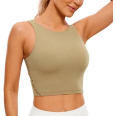 Underwear Crz Yoga CRZ YOGA Womens Butterluxe High Neck Longline Sports Bra U Back Padded Crop Workout Tank Top with Built in Bra Soul Brown