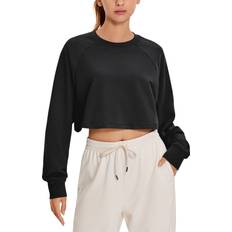 Sweaters Crz Yoga CRZ YOGA Women's Cropped Sweatshirts Loose Fit Long Sleeve Crop Tops for Women Workout Athletic Gym Shirts Causal Lounge Black