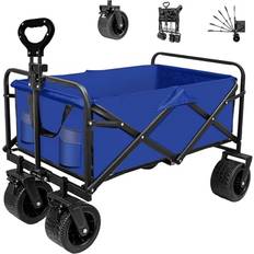 Utility Wagons SZHLUX SZHLUX Collapsible Foldable Wagon,Beach Wagon with Big Wheels for Sand,Utility Grocery Wagon with Side Pocket and Brakes for Camping Sports Outdoor Activities