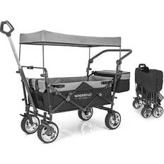 Wonderfold WonderFold S4 Push & Pull Utility Folding Wagon with Brakes, Telescopic Handle, and 150 lb Capacity, Black