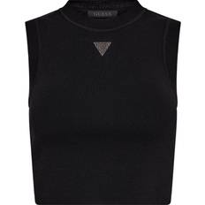 Guess Women Tank Tops Guess Women's Alexia Cropped Rhinestone-Embellished Top Jet Black