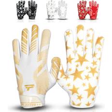 Football PLAYEUR PLAYEUR Star PRO 3.0 Football Gloves with GripPro Technology Extra Tacky Silicone Palm Receiver Lightweight, Perforated and Skin fit Stylish Adult Youth Football Gloves White & Gold, Youth M/L