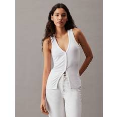 Calvin Klein White Tank Tops Calvin Klein Slim Ribbed Buttoned Tank Top White