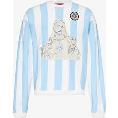 424 Mens Panna Baby Blue Soccer Brand-motif Knitted Sweatshirt