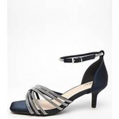 Quiz Wide Fit Navy Satin Diamante Cross Strap Low Heels, Dark Blue, 6, Women